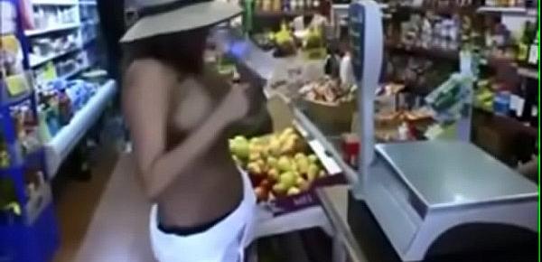  Exhibitionist Shows off her Breasts and Kitty in Public